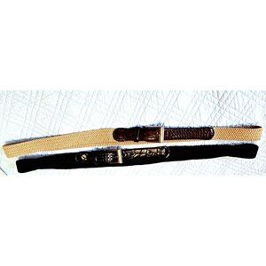 Unbranded Set of Two Men's Size 52 Woven Belts Beige w/Brown and Black w/ Black